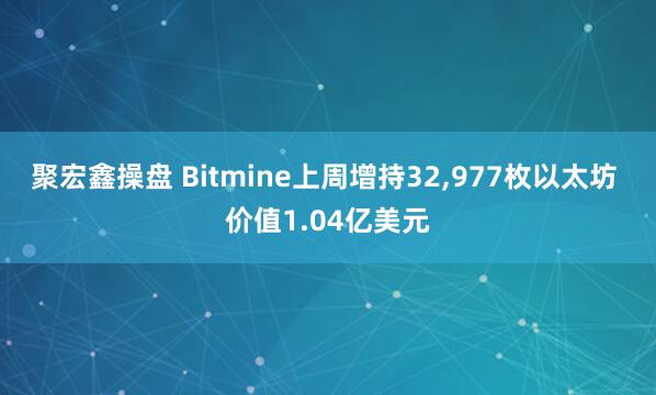 聚宏鑫操盘 Bitmine上周增持32,977枚以太坊 价值1.04亿美元